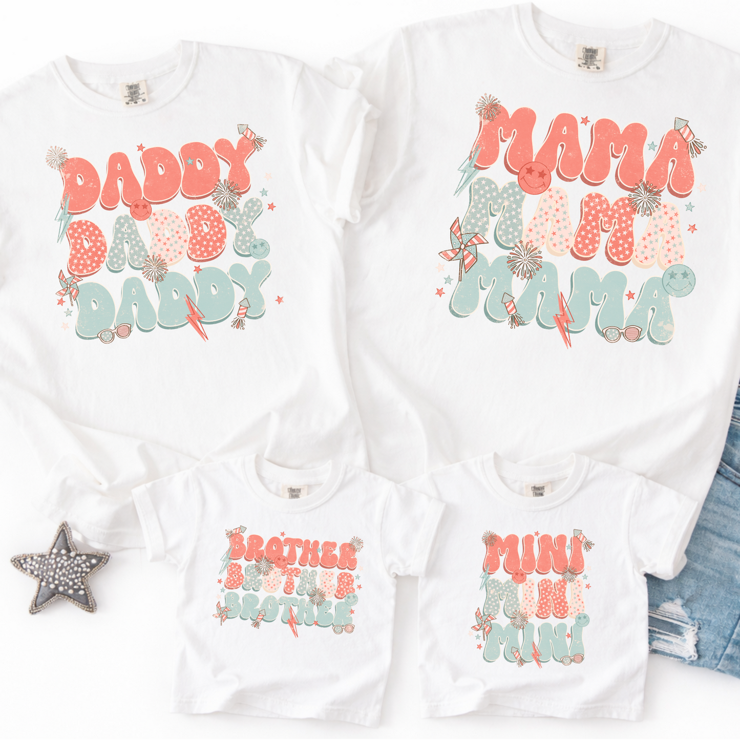 Mama 4th of July Theme (Daddy, Mini, Brother Option) Full Color DTF Transfer