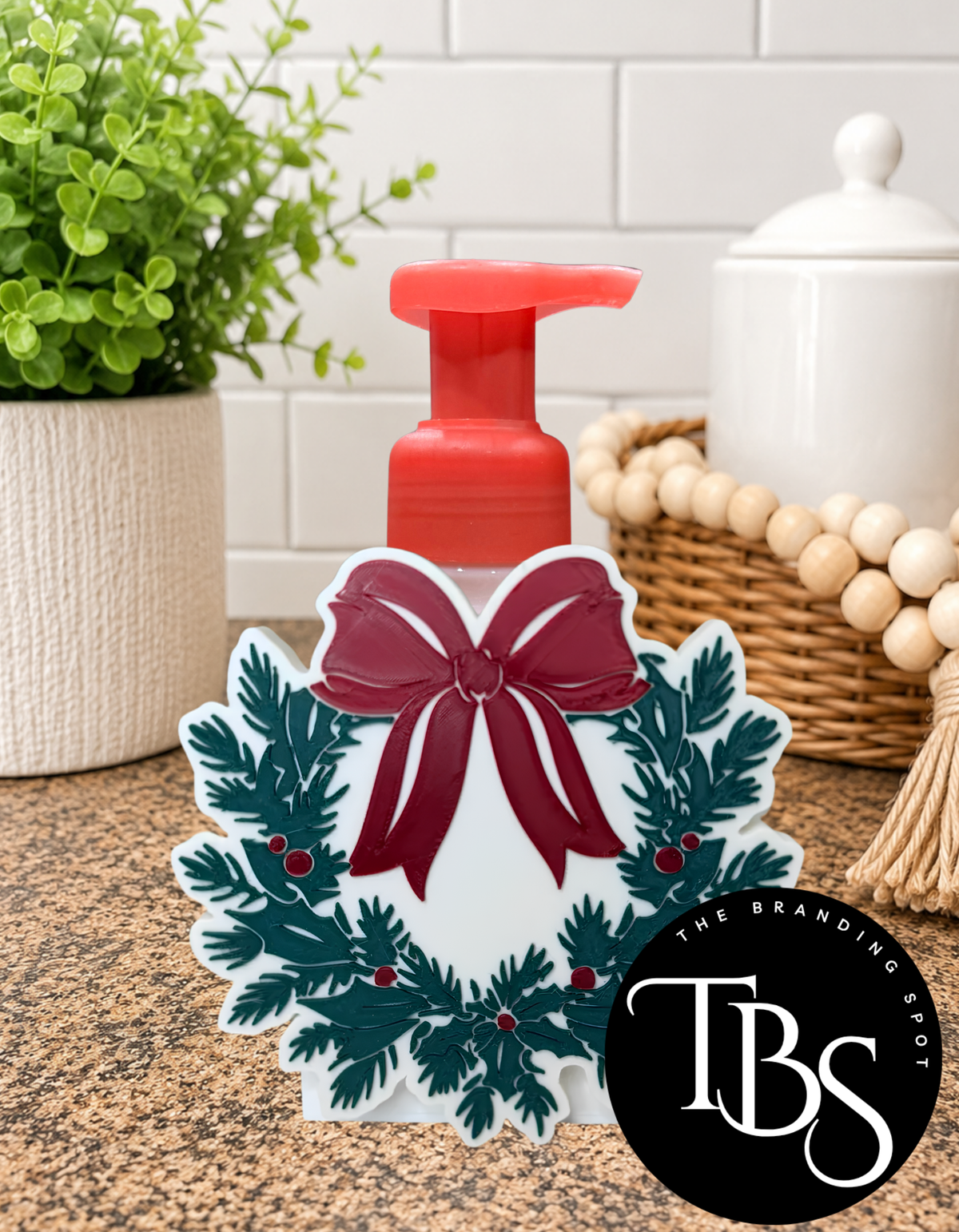 Christmas Wreath Interchangeable Soap Holder (Multi Soap Bottle Options)