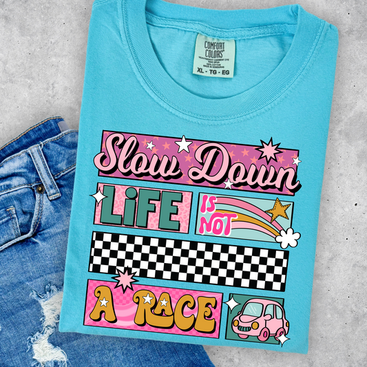 Slow Down Life Is Not A Race Full Color DTF Transfer