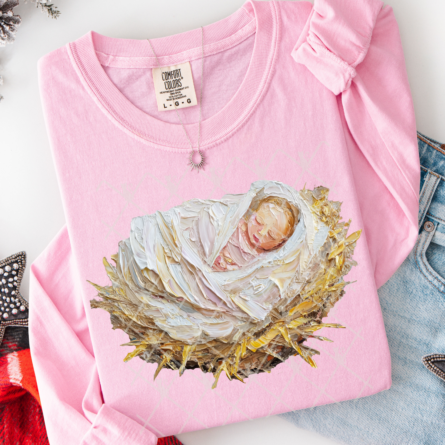 Baby Jesus (Faux Hand Painted) Full Color DTF Transfer