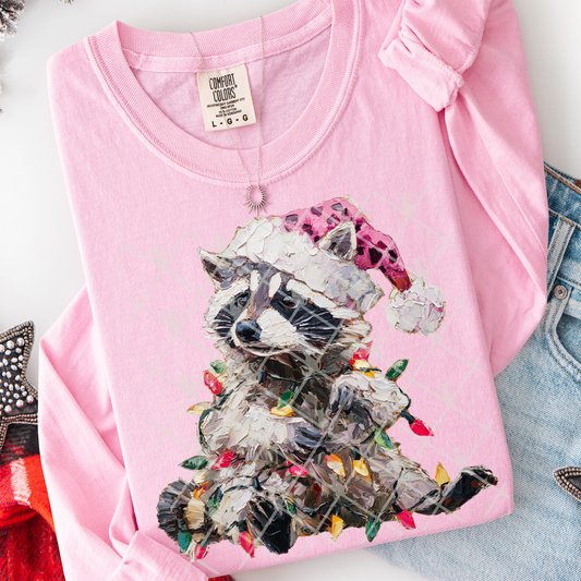 Christmas Raccoon (Faux Hand Painted) Full Color DTF Transfer