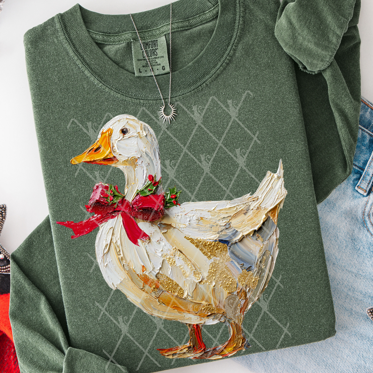 Christmas Goose (Faux Hand Painted) Full Color DTF Transfer