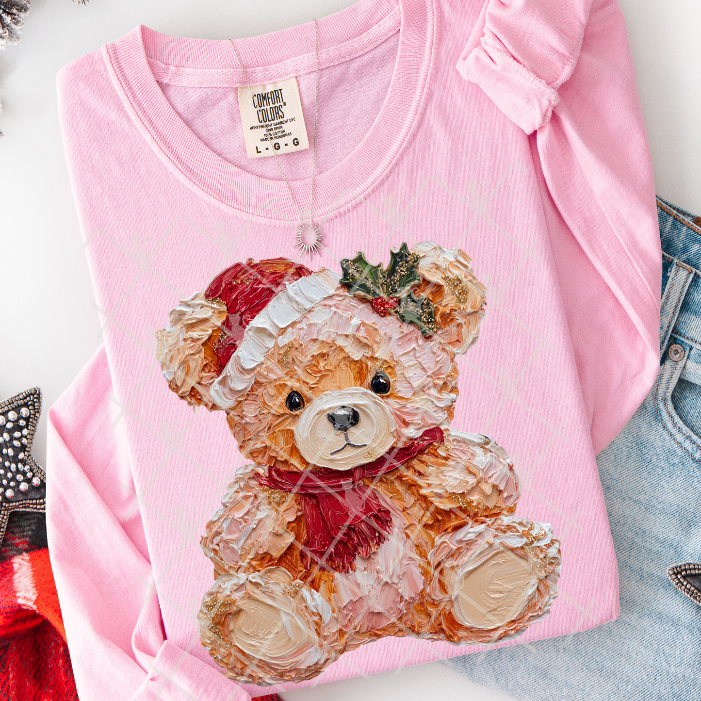 Christmas Teddy Bear (Faux Hand Painted) Full Color DTF Transfer