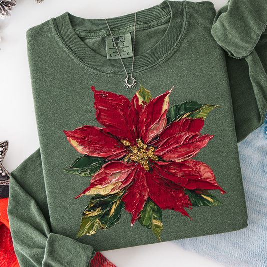 Poinsettia (Faux Hand Painted) Full Color DTF Transfer