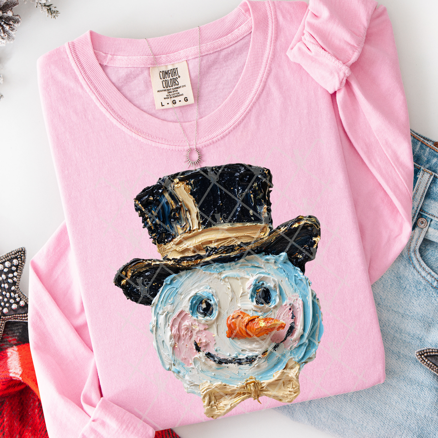 Snowman w/Top Hat (Faux Hand Painted) Full Color DTF Transfer