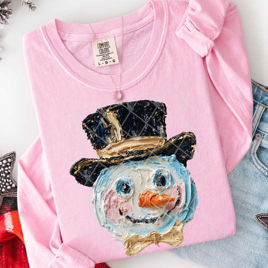 Snowman w/Top Hat (Faux Hand Painted) Full Color DTF Transfer