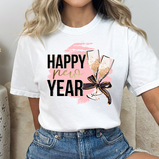 Happy New Year Champagne Glasses Full Color DTF Transfer