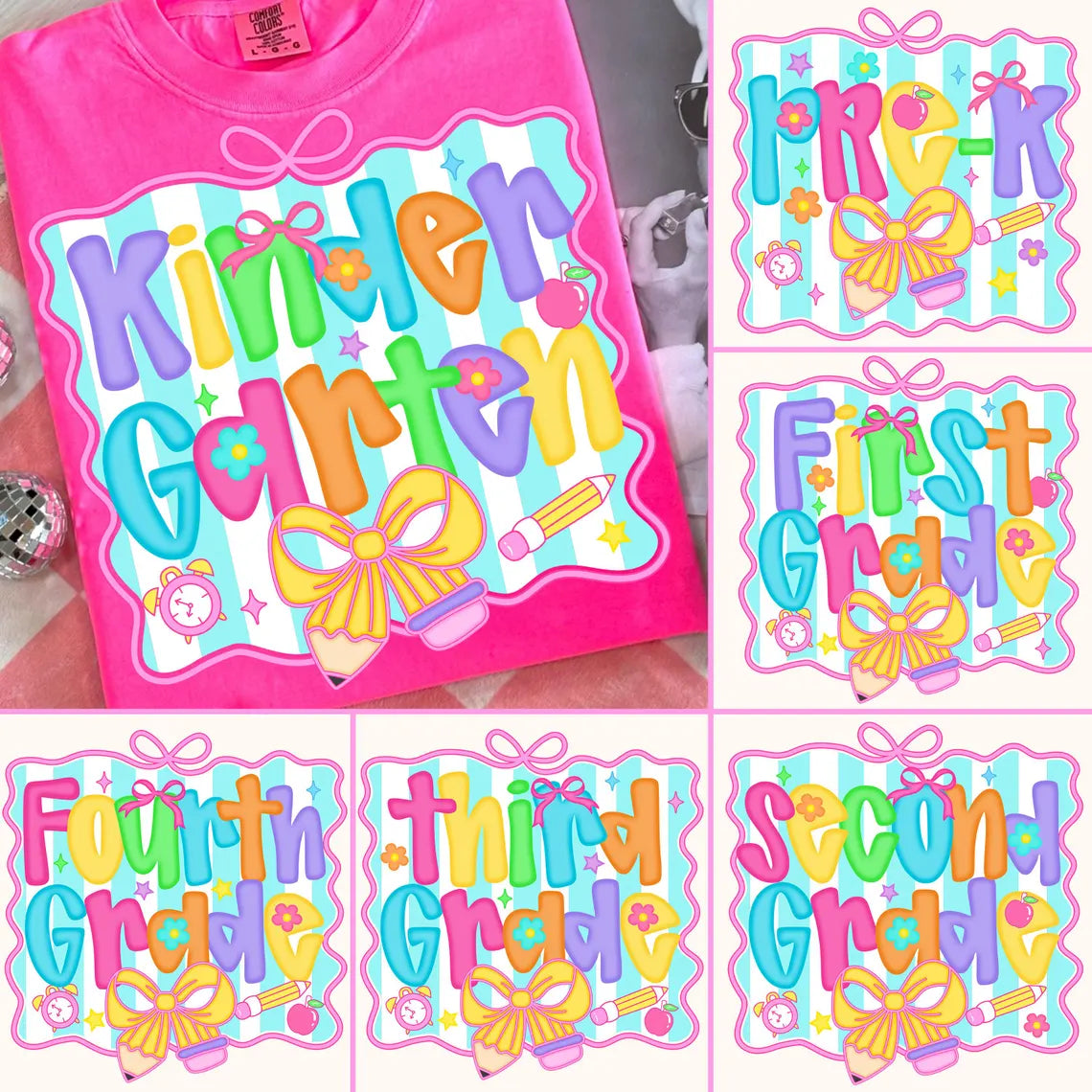 Colorful Letters w/Notebook Background Grade (MULTI GRADE OPTIONS) Full Color DTF Transfer