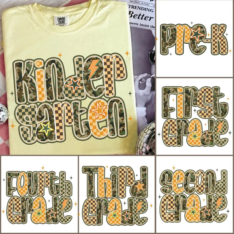 Camo Checkered w/Orange Grade (MULTI GRADE OPTIONS) Full Color DTF Transfer