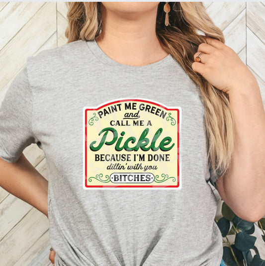 Paint Me Green and Call Me A Pickle Because I’m Done Dillin With You Bitches Full Color DTF Transfer