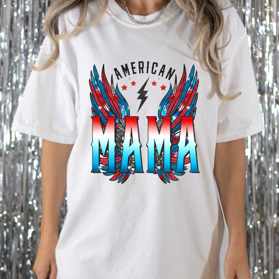 American Mama (Red/Blue Wings) Full Color DTF Transfer