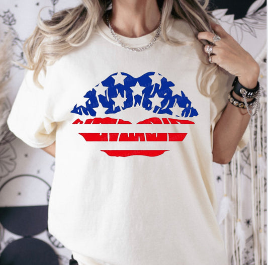 American Flag Lips Full Color DTF Transfer