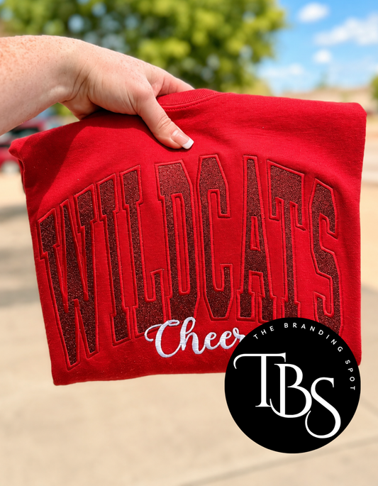 Glitter Appliqué w/Script Under Embroidered Sweatshirt/T-Shirt