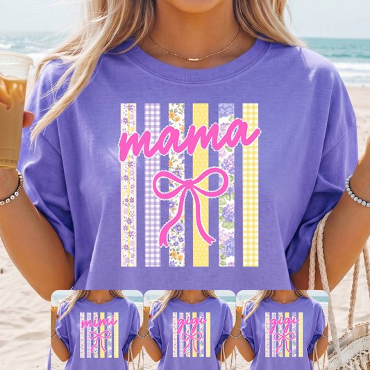 Mama Purple/Yellow Floral Striped (Nana - Mimi - Gigi Options) Full Color DTF Transfer