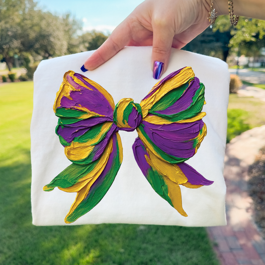 Faux Paint Mardi Gras Bow Full Color DTF Transfer
