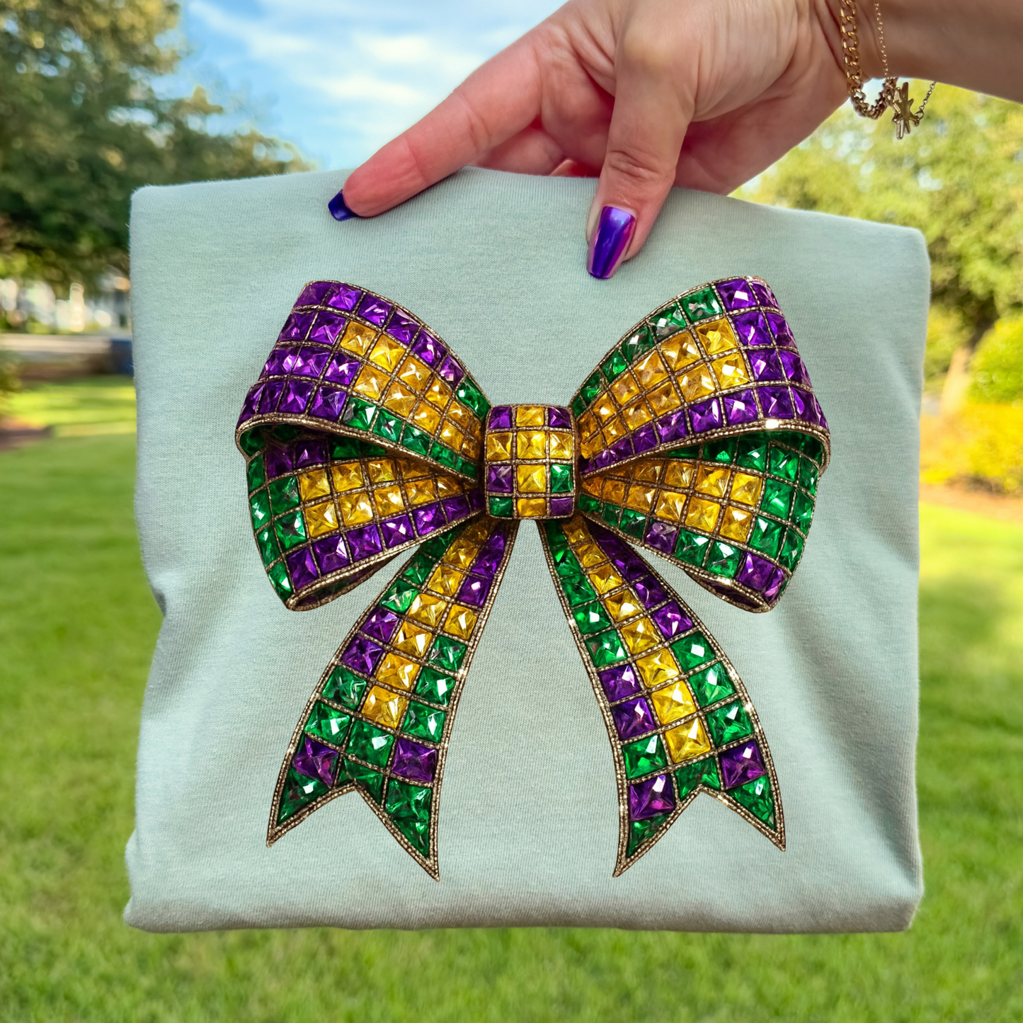 Faux Jewel Bow Mardi Gras Full Color DTF Transfers