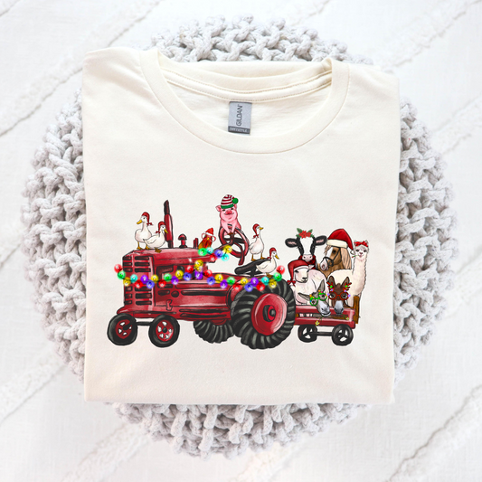 Farm Animals on Tractor Full Color DTF Transfer