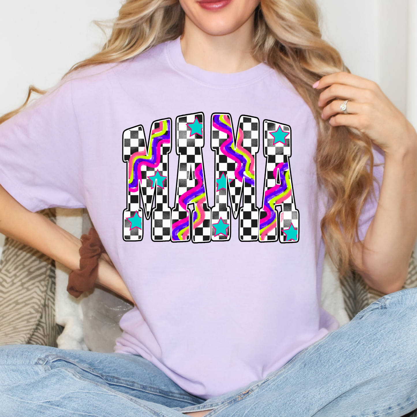 Groovy Checkered Mama Full Color DTF Transfer