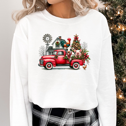 Red Truck w/Farm Animals and Christmas Tree Full Color DTF Transfer