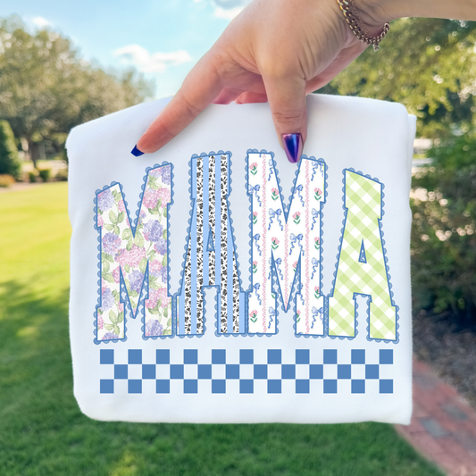 Mama Floral/Blue Checkered (MULTI OPTIONS) Full Color DTF Transfer
