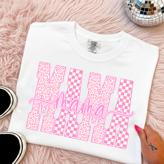 Mama Pink Leopard/Checkered Full Color DTF Transfer