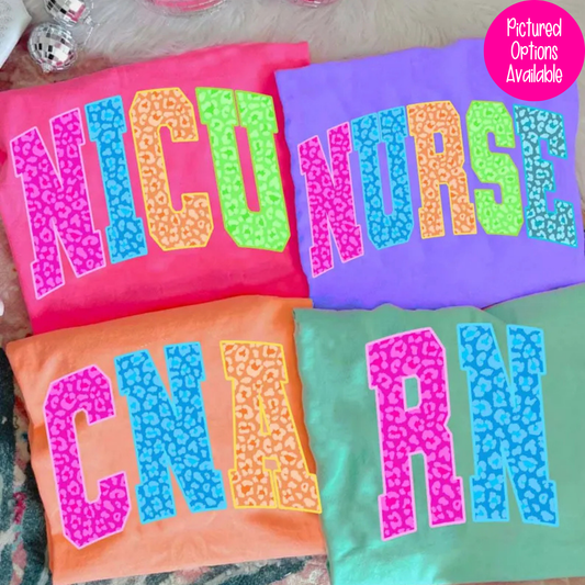 Nurse Leopard Colorful (NICU - CNA - RN Options) Full Color DTF Transfer