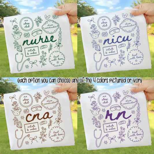Cottage Doodle Nurse (CNA - NICU - RN Options) Full Color DTF Transfer