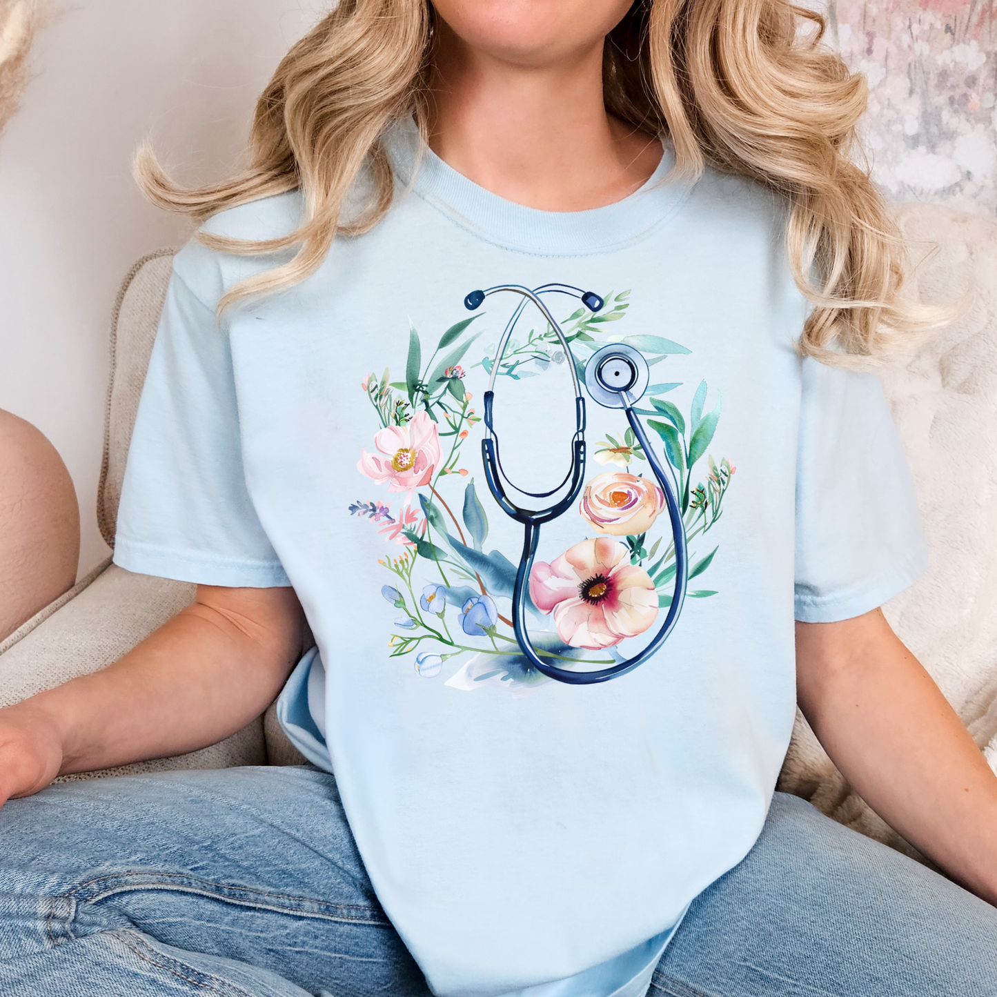 Floral Stethoscope  Full Color DTF Transfer