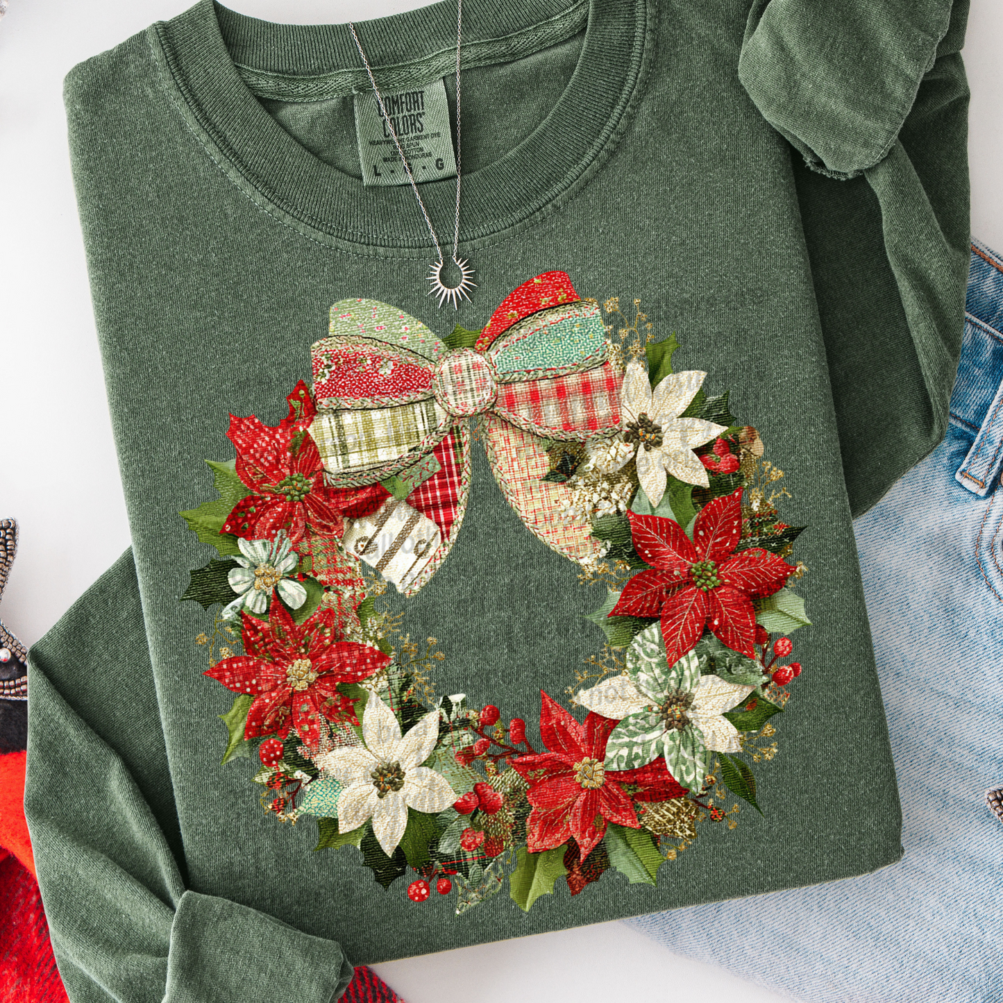 Christmas Wreath (Patchwork) Full Color DTF Transfer