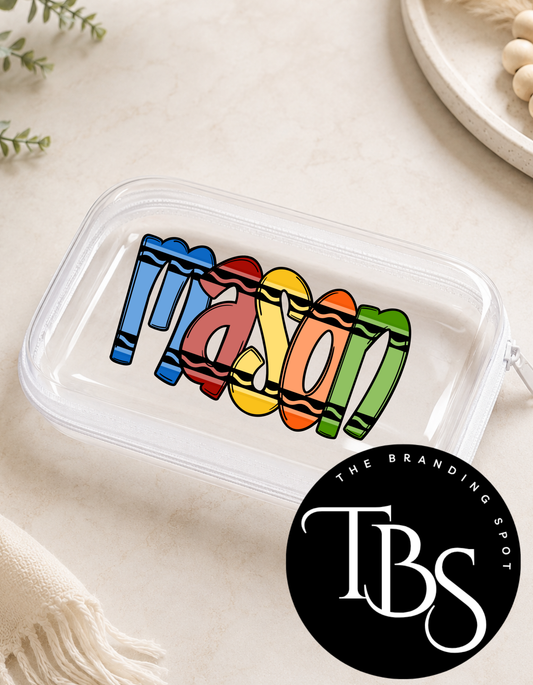 Personalized (Crayon Font) Hard Shell Clear Pencil Case