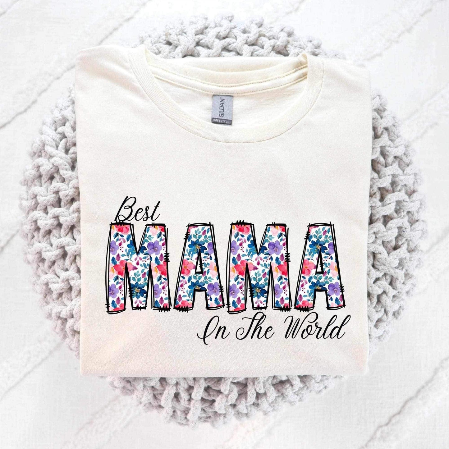 Best Mama In The World (Purple Floral - CUSTOMIZABLE) Full Color DTF Transfer