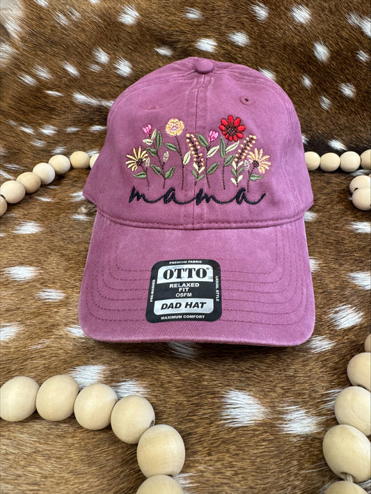Mama (Any Name) Flower Embroidered Cap