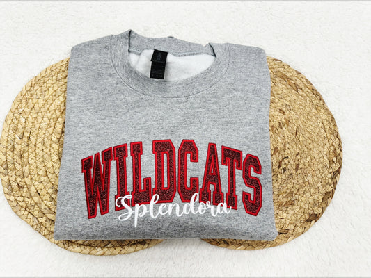 Glitter Appliqué w/Script Embroidered Sweatshirt/T-Shirt