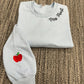 Teacher Name Embroidered Neckline w/ Apple Sleeve Sweatshirt/T-Shirt