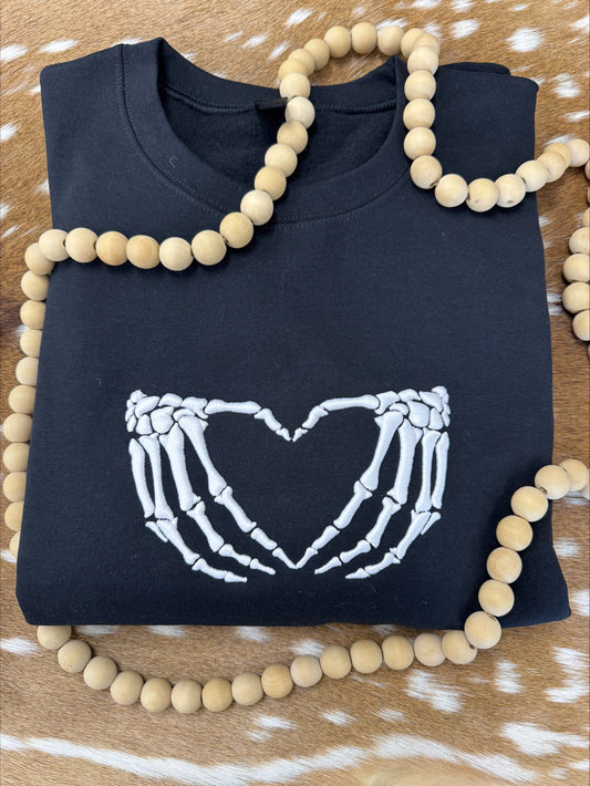3D Skelton Heart Hands Embroidered Sweatshirt/T-Shirt