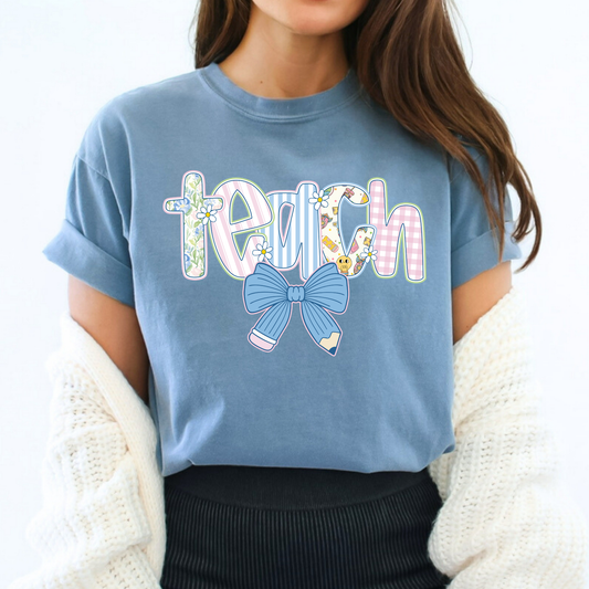 Floral Teach w/Pencil Bow Full Color DTF Transfer