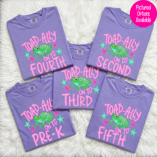 Pink Toad-Ally On To Kinder (PreK - Fifth Grade Options) Full Color DTF Transfer