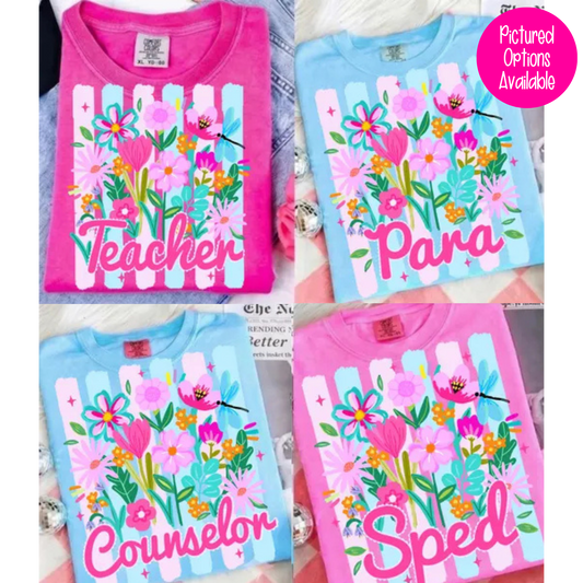 Boquet Striped Teacher (Para - Sped - Counselor Options) Full Color DTF Transfer