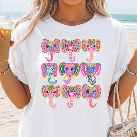 Colorful Elephants Full Color DTF Transfer