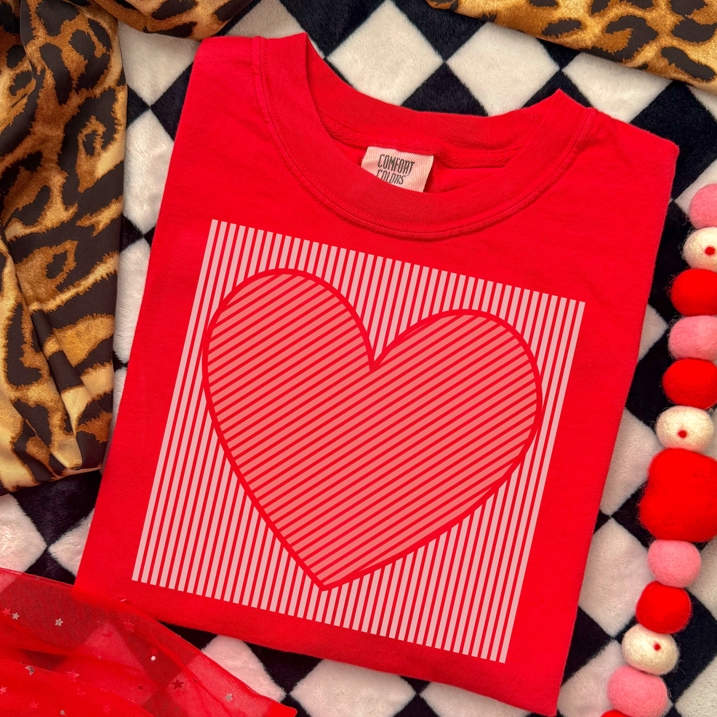 Striped Boxed Heart Full Color DTF Transfer