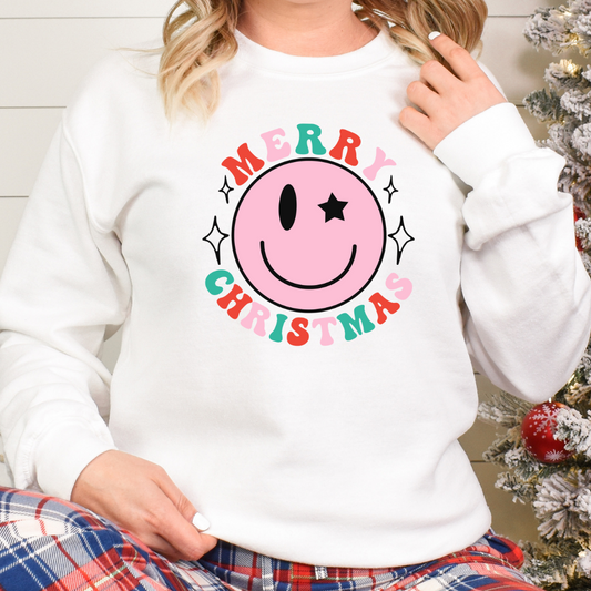 Retro Smiley Merry Christmas Full Color DTF Transfer