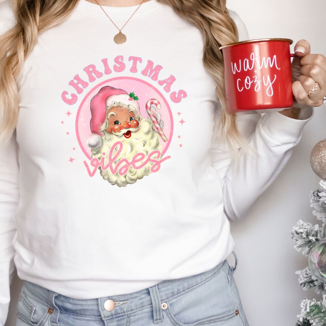 Pink Santa Christmas Vibes Full Color DTF Transfer