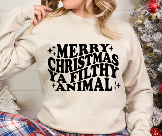 Retro Black Text Merry Christmas Ya Filthy Animal Full Color DTF Transfer