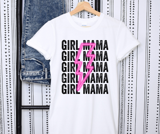 Girl Mama Neon Pink Lightening Bolt Full Color DTF Transfers