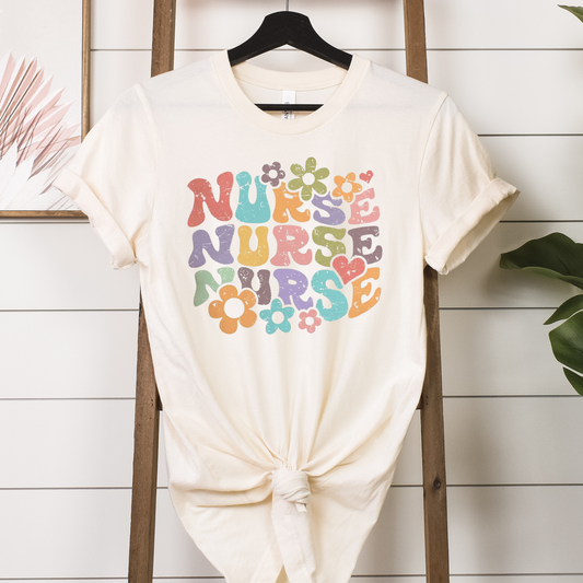 Nurse Nurse Nurse Retro Distressed Flowers Full Color DTF Transfers