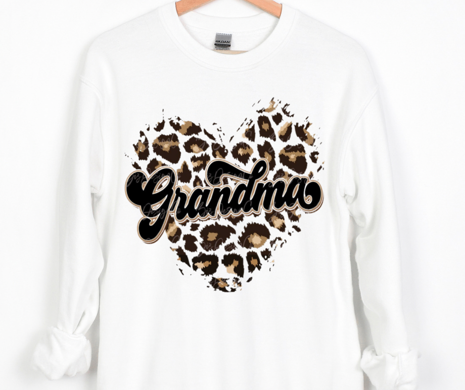 Grandma Leopard Heart Full Color DTF Transfer