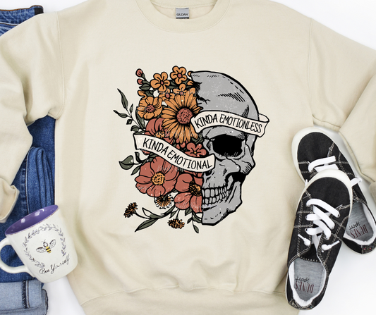 Floral Skull Kinda Emotional Kinda Emotionless Full Color DTF Transfer