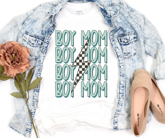 Boy Mom Checkered Lightening Bolt Full Color DTF Transfer