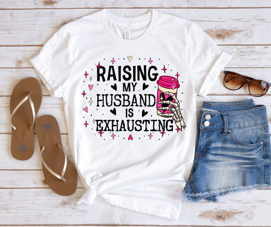 Raising My Husband Is Exhausting Coffee Skull Hand Full Color DTF Transfers