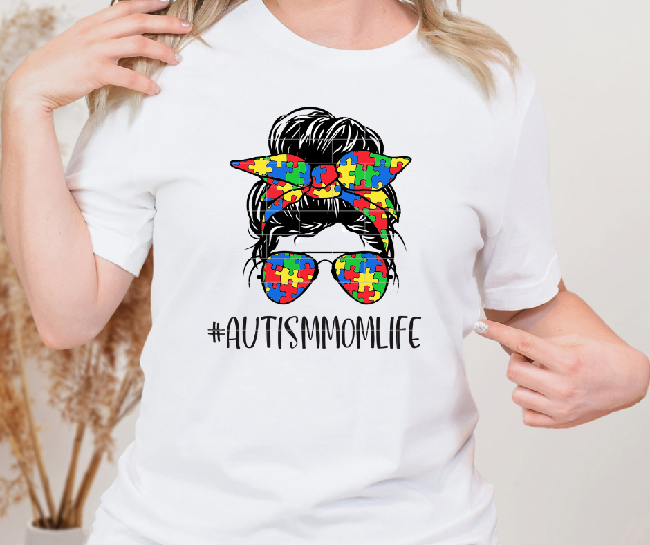 Autism Mom Life Messy Bun Full Color DTF Transfers